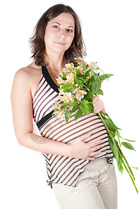 花朵般的漂亮孕妇肖像肚子女性身体女士黑发成人母性女孩母亲父母图片