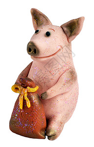 手制 猪和一袋月亮幸福快乐照片纪念品生日手工业喜悦礼物玩物工资图片