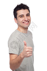 缩略图向上白色青年学生情感微笑拇指手势男人男性手臂图片