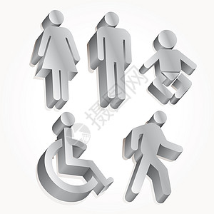 设定向量3D男子 妇女 婴儿插画家网络坡度厕所男人自动扶梯婴儿车女性世界男性图片