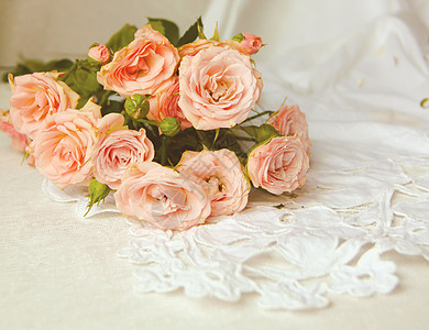 白色背景上美丽的玫瑰花恋情庆典婚礼蕾丝礼物花瓣婚姻植物生日明信片图片