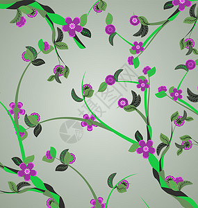绿色树枝上的紫色花朵春季矢量灰色背景背景图片