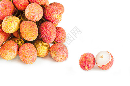 白色背景上的礼节的特写食物热带团体粉色水果异国味道荔枝母狗红色图片