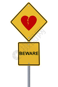 小心心碎标志警告伤人黄色路标心碎白色钻石疼痛图片