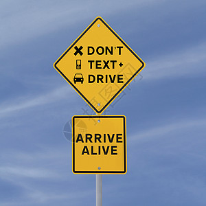 不要发短信和开车驾驶蓝色指示牌黄色信号天空车辆危险警告道路图片
