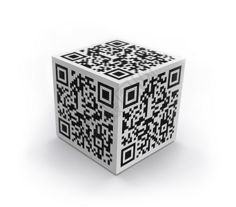 二维码分享3D 立方体 有QR 代码孤立背景