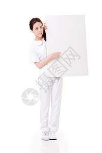 带空白板的护士推介会魅力展示药品说明广告牌保健职业木板工人图片