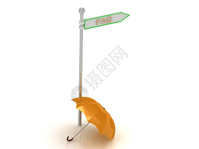 3d 用金“FAQ”和橙色雨伞的标志图片
