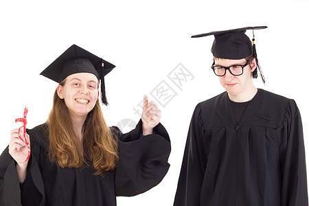 学术研究两个毕业生穿着学术礼服毕业仪式学生学士学期函授学习科学智力大学生成功背景