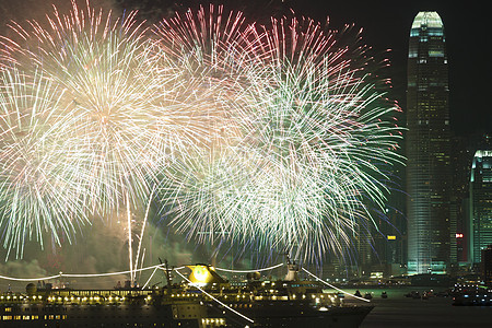 中华新年香港烟花蓝色星星庆典反射乐趣天空建筑节日作品城市图片