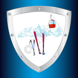 旅游度假胜地滑雪标志季节蓝色冻结冰川全景天空艺术爬坡高山假期图片