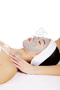 妇女喜欢接受头部按摩皮肤乐趣说谎治疗中心呵护黏土卫生女性成人图片