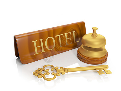 3例说明 旅馆旅馆登记和电话 送货白色对象骨骼指针字母古董剪裁招牌铃声金子图片