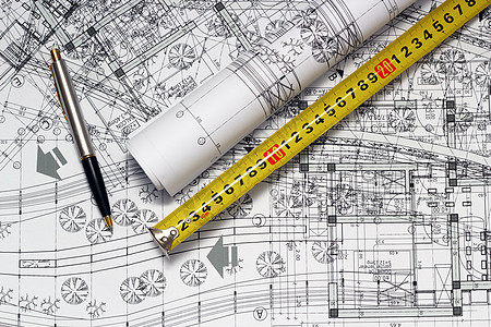 建筑师工作场所建筑文书建筑学文档金属铅笔测量办公室设计师绘画图片