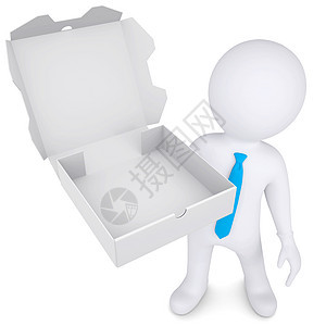 3D白人 开着一盒披萨职业服务金融礼物商业工作食物美食储蓄纸板图片