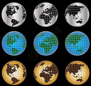 一组地球环世界纬度全球海洋行星地球半球图片