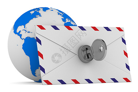 白色背景上的电子邮件概念 孤立的 3D 图像局域网全球防御信封技术安全密码互联网地址邮件图片
