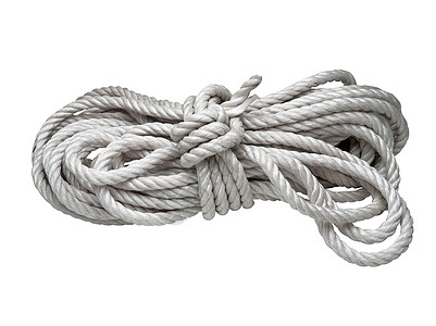 白色上孤立的绳索单丝缠绕托龙工具材料菲林电缆潜水员衣绳安全带图片
