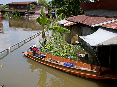 98年大洪水泰国Ayuttaya 洪水泛滥的街道背景