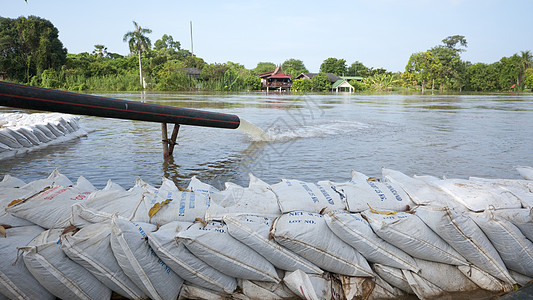 98年大洪水泰国Ayuttaya的季风季节洪水街道城市沙袋天气气候环境季节性背景