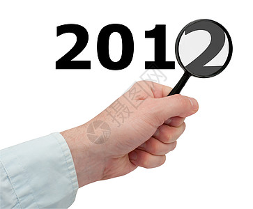 2012年新年侦探宏观白色放大镜阅读光学玻璃商业勘探镜片背景图片
