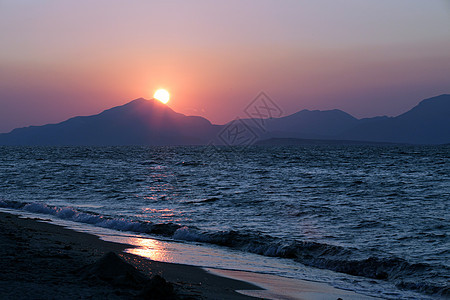 爱琴海日落魔法橙子太阳海浪学习蓝色乐趣反射天堂地平线图片