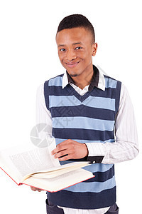 有一本书的非裔美国青年学生大学生快乐大学男人教育黑色男性笔记本学习微笑图片
