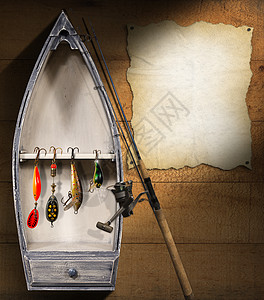 渔具小船渔夫运输工具爱好钓具娱乐钓鱼闲暇活动运动图片