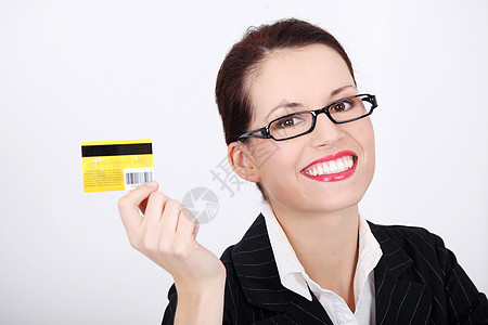 出示信用卡的女商务人士商业卡片工作喜悦女士工作室工人女性冒充黑发图片
