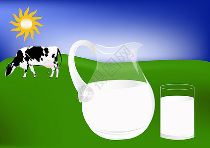 新鲜奶牛奶商业草地水壶青年太阳场地天空食物蓝色饮食图片