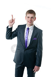 穿西装的年轻商务人士举起手来微笑个性文化男性金发女郎商业办公室职业人士青年图片