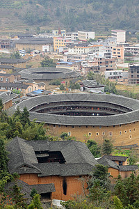 中国福建图卢 旧建筑概况桌面寺庙中心家庭砖块遗产村庄客家瓷砖团体图片