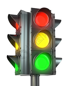 四面交通灯 红色 黄色和绿色图片