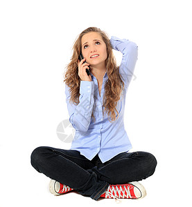 电话通话女士女性青少年挫折白色青年坐姿女孩图片