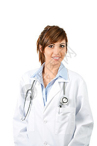 有吸引力的女医生在白色上被孤立图片