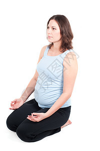 做瑜伽的漂亮孕妇的肖像福利母性沉思身体卫生腹部肚子成人冥想体操图片