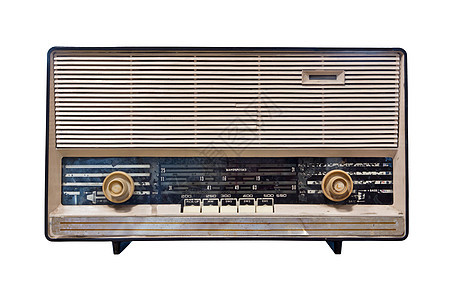 带有剪切路径的古老无线收音机电气纽扣技术娱乐风格频道广播体积金子车站图片