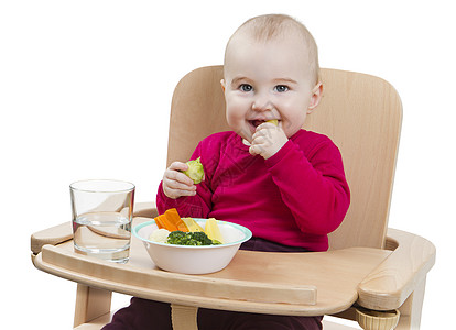 以高椅子吃饭的幼儿玻璃辅食红色营养品木头生物食物木材健康饮食蔬菜图片