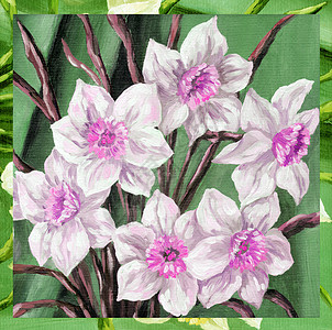 图片 鲜花布料绘画织物正方形叶子植物群花瓣水仙静物问候语图片