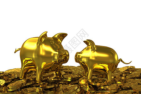 两家金美元硬币的金猪银行 3D图片