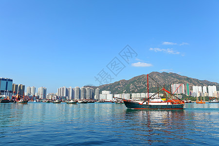 门港香港的渔船波纹风景海景港口阳光场景交通晴天戏剧性血管图片