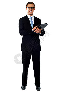 文件夹图标持有一个文件夹的放松商务人士的全面全视信息背景