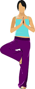 妇女进行瑜伽练习  矢量说明调色女孩女士运动优美插图女性微笑身体重量图片