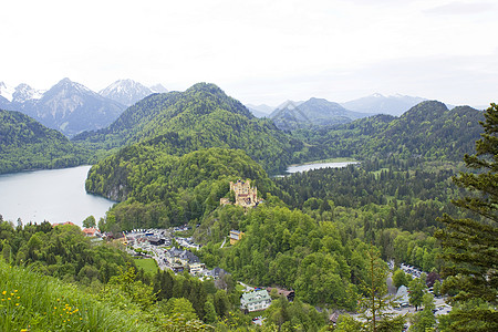 德意志巴伐利亚城堡地标风格爬坡风景旅行大厦森林全景橙子童话图片