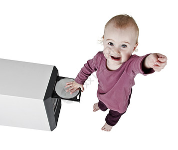玩CD游戏的幼儿数据孩子电子产品儿童不满电脑婴儿白色光盘技术图片