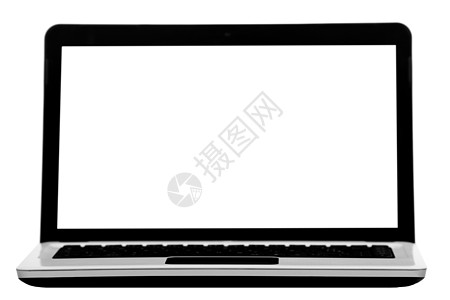 孤立笔记本正面图白色电脑技术键盘屏幕背景图片