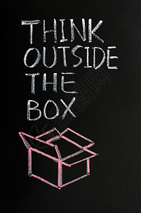 粉笔绘画  在盒子外面思考的概念商业创新风暴木板开箱脚本解决方案黑色战略创造力图片