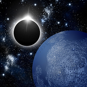 深空的日圆和蓝色行星图片