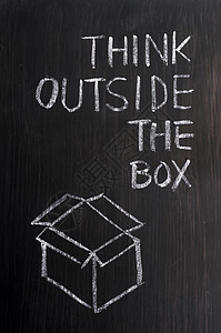 粉笔绘画  思考在盒子外面的概念风暴开箱商业头脑解决方案想像力战略创新黑色黑板图片