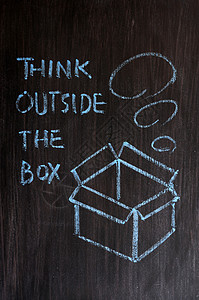粉笔绘画  思考在盒子外面的概念气泡战略教育头脑学习想像力脚本学校开箱木板图片